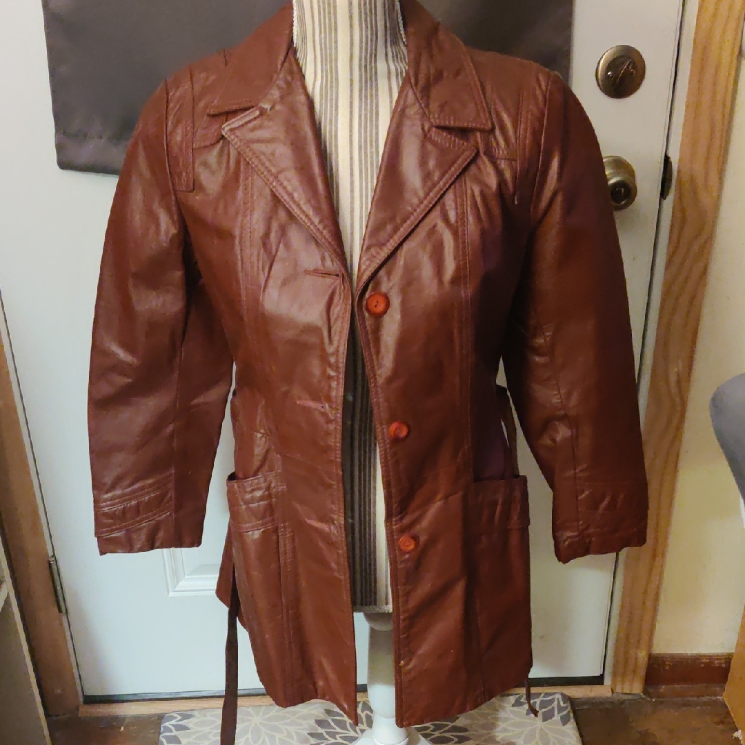 Vintage Burgundy Leather Coat